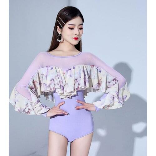 2021 New L213061 Lotus Long Sleeve Design Female Latin Dance Bodysuit Women Practice Shirt For Ballroom Belly Dances Performance