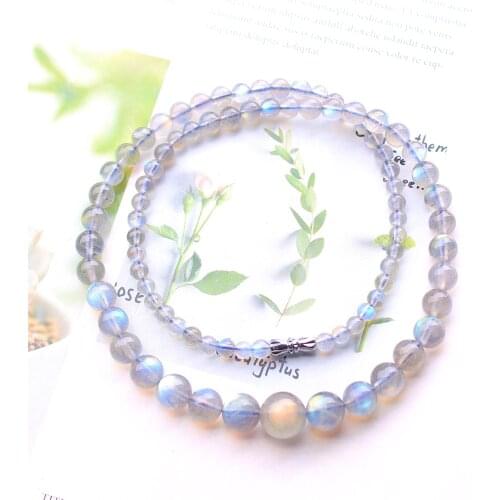 Natural Rainbow Labradorite Blue Quartz Crystal Women Clear Round Beads Necklace 5-10mm Reiki Stone Jewelry AAAAA