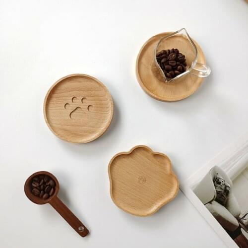 1pcs Wooden Cartoon Cat Paw Wooden Coaster Pad Milk Coffee Cup Mat Round Soft Wooden Heat-insulated Placemats Home Decoration