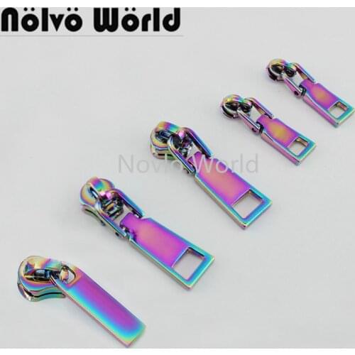 10-50-100pcs 5# 3# Iridescent Rainbow metal nylon head teeth zipper puller slider metal Plating accessory bags,garments fabric