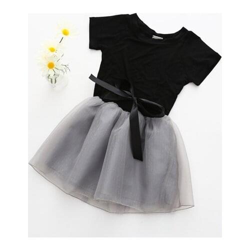 2020 girls black t-shirt + mesh skirt summer new style patchwork kids suit casual clothes suit girls sets 12