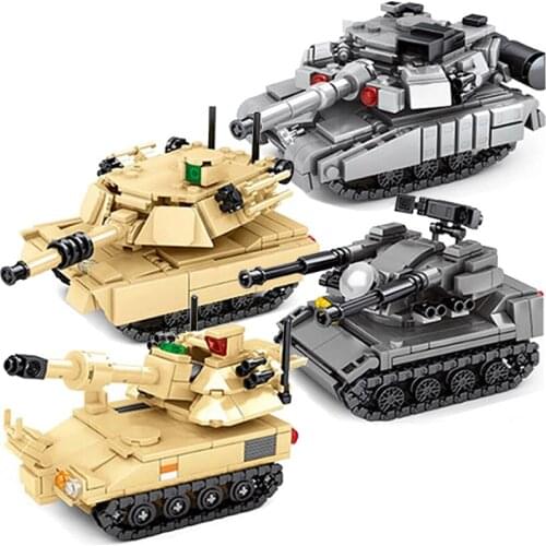 4Pcs/Lot Military Army WW2 M1A2 T-90 M109 Main Battle Tank Soldiers MOC Weapon Sets Building Blocks Bricks Classic Model Toys
