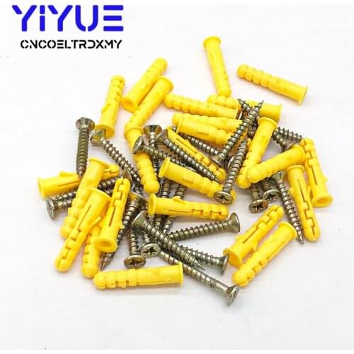 50 Pcs 6 x 30mm Fibreboard Screws And Yellow Fish Shape Expansion Hardware Fasteners Tools Screws