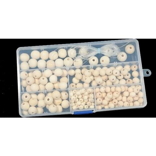 6-14mm 220Pcs Natural Wood Beads with 4M 0.8mm Clear Elastic Cord Line For Jewelry Making DIY Necklace Bracelets Findings