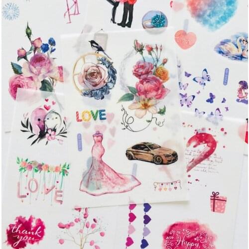 6 Sheets Love Wedding Flamingo Washi Paper Sticker Decorative Adhesive Stick Label