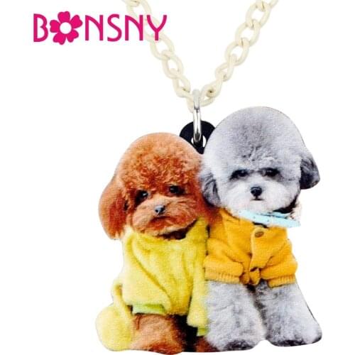Bonsny Statement Acrylic Double Cute Dog Necklace Pendant Chain Choker Anime Animal Jewelry For Women Girls Teens Accessories