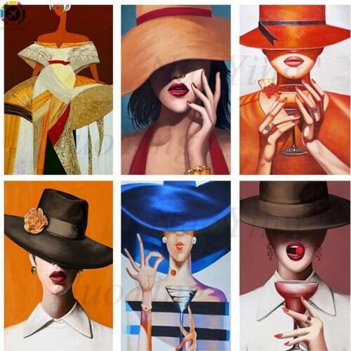 New 5D DIY Diamond Painting Full Wheel Diamond Hat Girl Diamond Embroidery Cross Stitch Kit Mosaic Home Christmas Art Decoration