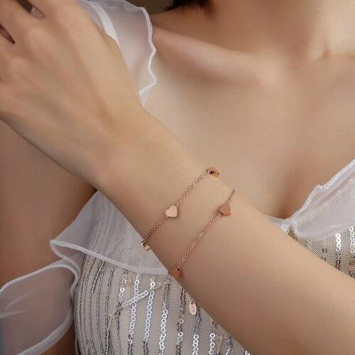 2021 South Korea Fashion Small Fresh Love Peach Heart Double Layered Bracelet Titanium Steel 18 k Gold Plated Never Fade