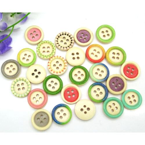 100pcs 15mm Mixed Round Edge Pattern Wooden Buttons For Clothes Crafts Sewing Decorative Needlework Scrapbooking DIY Accessories