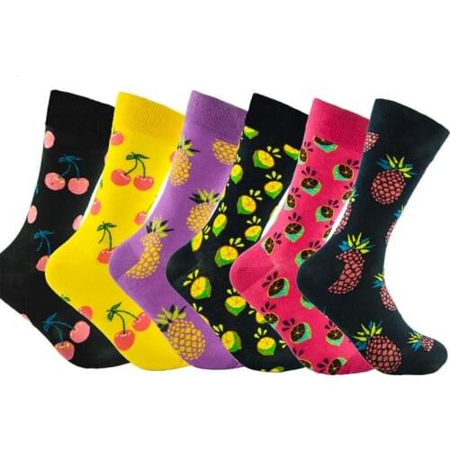 Happy Socks Art Abstraction Creative Pattern Original Cotton Sock Fruit Pineapple Cherry Lemon Funny Sock Men For Spring