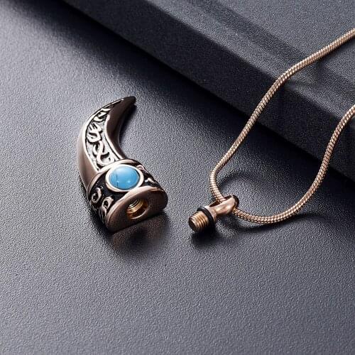 IJD12845 Stainless Steel Italian Horn Cremation Urn Necklace Memorial Keepsake Ashes Keepsake Holder Cremation Jewelry
