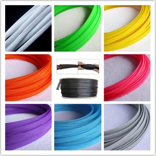 Pure colour 5M 10M 100M Insulated Braid Sleeving Tight PET Wire Expandable Cable Sleeve Flame-retardant nylon braided mesh tube