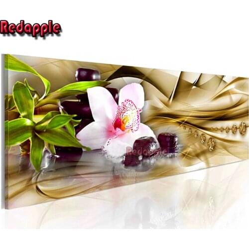 Large size 5d diamond Embroidery white orchid full Diamond Painting bamboo stones Picture of Rhinestone Mosaic abstract decor