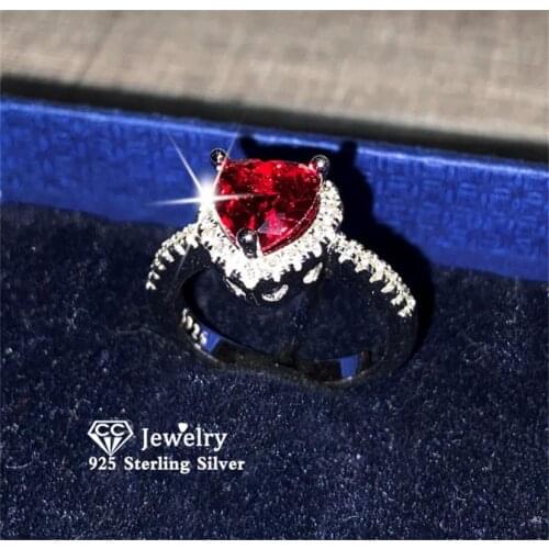CC Rings For Women 925 Silver Bridal Engagement Ring Red Heart Cubic Zirconia Trendy Luxury Wedding Bijoux Drop Shipping CC829