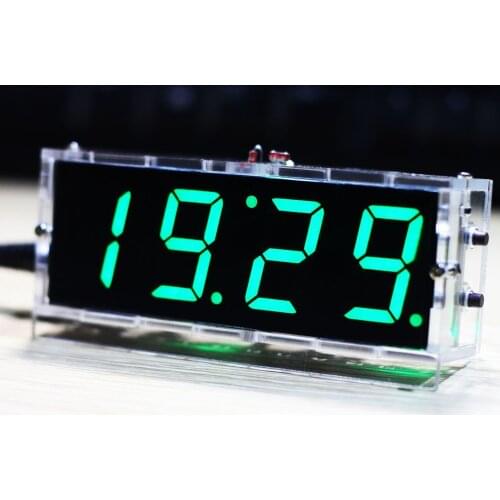 Compact 4-digit DIY Digital LED Clock Kit Light Control Temperature Date Time Display with Transparent Case