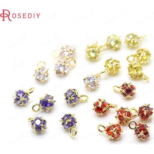 4PCS 6x10MM 24K Gold Color Plated Brass with Zircon Beads Cube Charms Pendants High Quality Diy Jewelry Findings Accessories