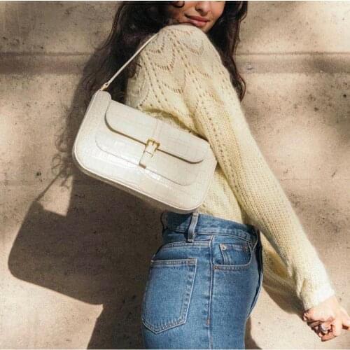 OUSSON New Design Small Square Leather Underarm Bag Exquisite Female Retro Baguette Bag One Shoulder Handbag