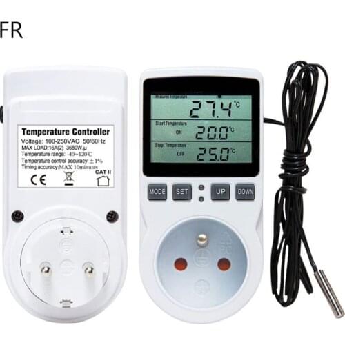 Multi-Function Thermostat Digital Temperature Controller Socket Outlet With Timer Switch Sensor Probe Heating Cooling 16A