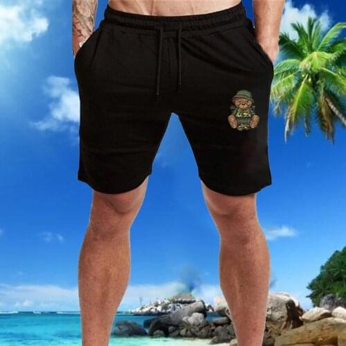 Mens Summer Shorts Blended Cadre Bear Printing Breathable Comfortable Male Beach Shorts Elastic Drawstring Short Pants
