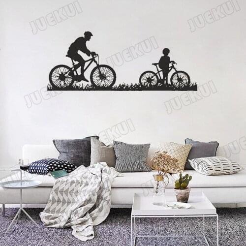 Father And Son Bicycle Wall Stickers for Kids Room Boys Bedroom Sweet Home Decor Vinyl Wall Decals Living Room Poster TA219