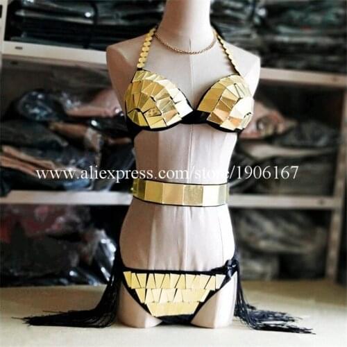 Nightclub Sexy Lady Mirror Bra Shorts Ballroom Costumes Mirror Clothes DJ Singer Bar TV Show Performance Mirror Bikini Suit