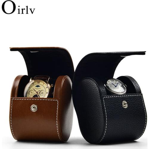 Oirlv New PU Leather Watch Storage Gift Box with Velvet Insert Brown/Black Portable Watch Bag Travel Watch Organizer with Button