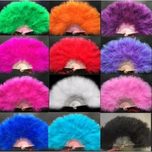 New Thicken Fluffy Folding Marabou Feather Fan Women Lady Hand Fan For Dance Performance Party Decor LX2795