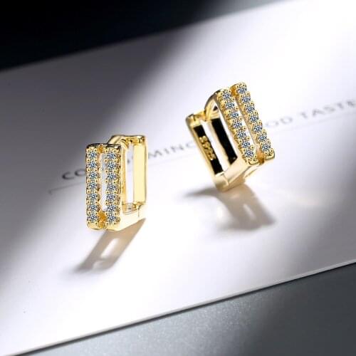 New Exquisite Full Double Row Zircon Square Earrings Personality Girl Cool Earrings Fashion Design Casual Party Jewelry