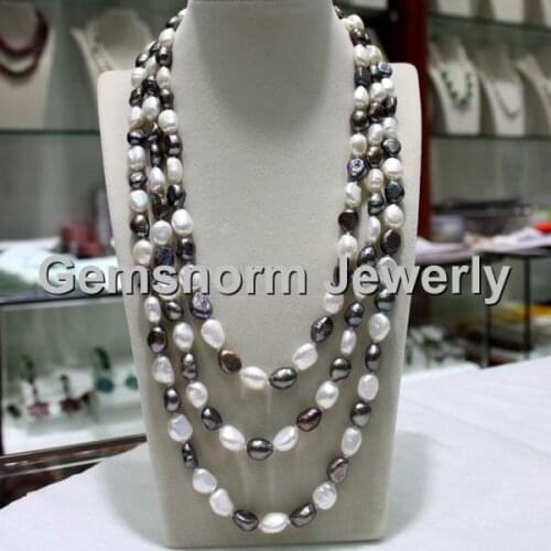 Charms Freshwater White Pearls Necklace 3 rows Big Pearls Wedding Necklace FP189