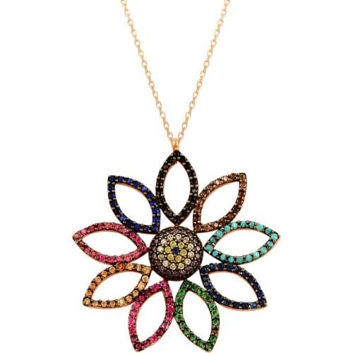Sun Necklace Sunflower Necklace Multicolor Necklace 925 Sterling Silver Daisy Necklace Collares Vintage Bohemian Fashion New