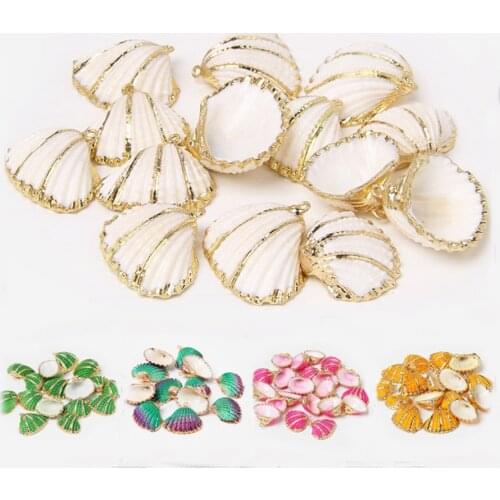4pcs 18-30MM Colorful Gold silver color Threaded Seashells shell charm pendants For Earring necklace bracelet jewelry making diy