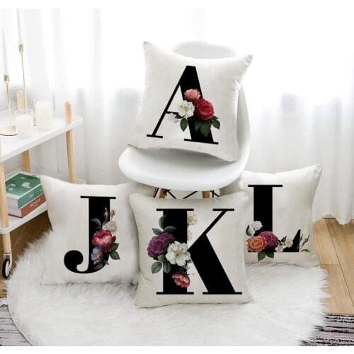 Letter Flower Print Cushion Cover English Alphabet Pillow Case for Sofa Home Decor Fashion Throw Pillowcase Kids Party 45x45cm