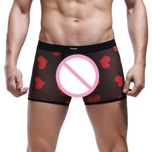 Sexy Mens underwear Net Yarn male gay underwear Breathable Printing boxershorts men Flat mens underpants ropa interior hombre