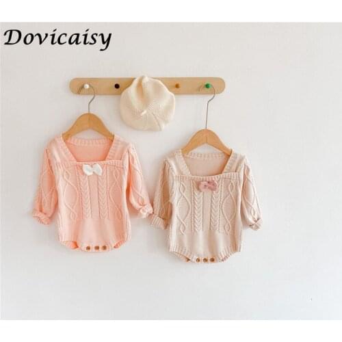 2021 Spring Baby Girl Knitted Romper Vintage Style Infant Clothes Cream Color Lovely One-piece