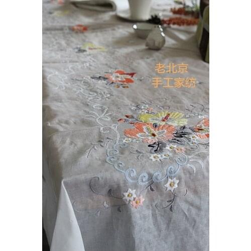Embroidery China Exquisite Traditional Color Hand Embroidery Glass Yarn Table Cloth Bed Cover Tablecloth Curtain