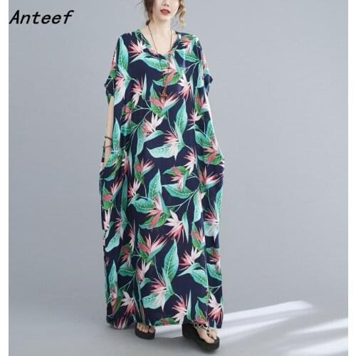 Short sleeve cotton satin vintage floral dresses for women casual loose maxi long woman summer beach dress elegant 2021 sundress