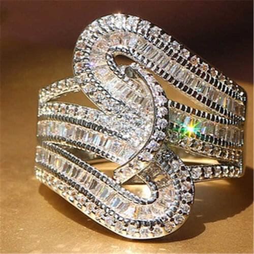 Fashion new set zircon white womens ring Gold Color white engagement ring size 6-10