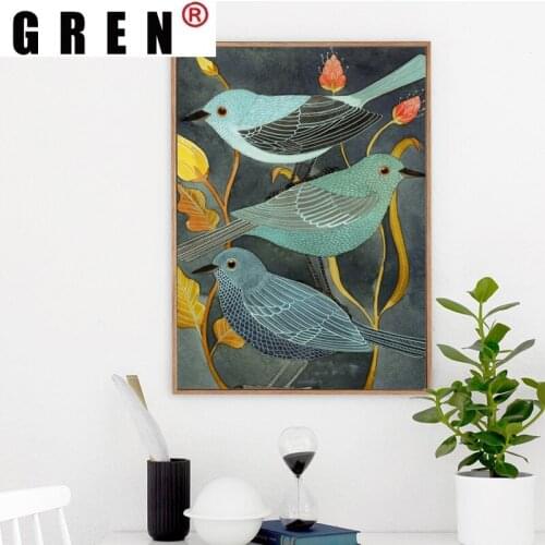 GREN Home Decoration Canvas Painting Classical Poetry Animals Birds Nightingale Creative Art Style Print Picture Poster Wall Art
