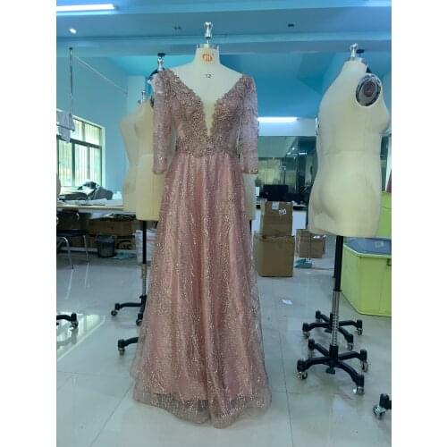 Gold Pink Long Flash Evening Dress 2021 V-neck different color Bronzing True picture luckgirls prom dress mocini tailor