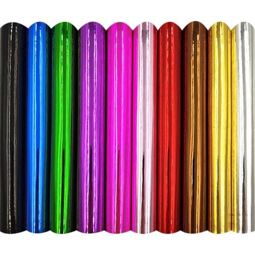 10PCS/PACK Plain Color Shiny Glossy PU Leather Synthetic Fabric Mirrored Electroplate Fabric DIY Handbag Sewing Craft Material
