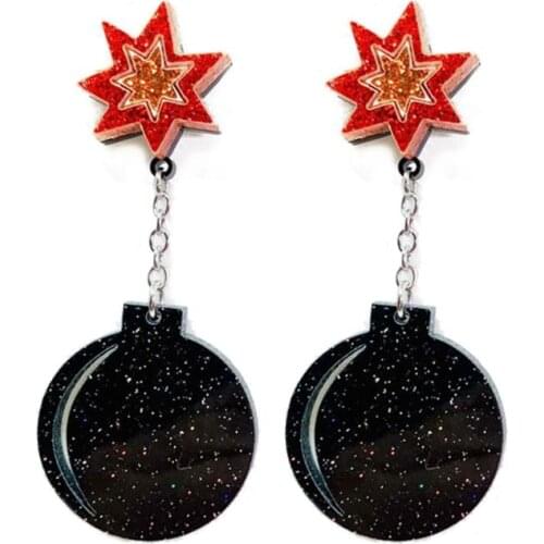 13MC 1 Pair Creative Cartoon Black Boom Bomb Acrylic Earrings For Women Funny Female Toy Drop Earrings Fashion Jewerly Gift