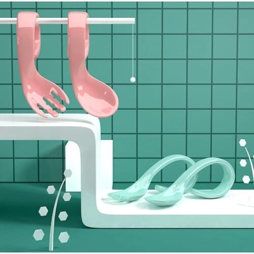 2 Pcs/Set Cute Cartoon Food Grade PP Baby Spoon Tableware Bendable Baby Utensil Spoon Fork Feeding Dishware Set Feeding Spoons