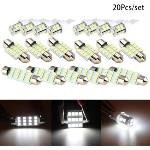 20x Combo White LED Car Interior Inside Light Dome Map Door License Plate Light Car Interior Light Kit Set Dome Deur lamp Set