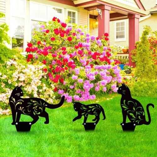 3pcs Cat Statue Animal Silhouette Black Cute Garden Decor for Lawn Outside Decor
