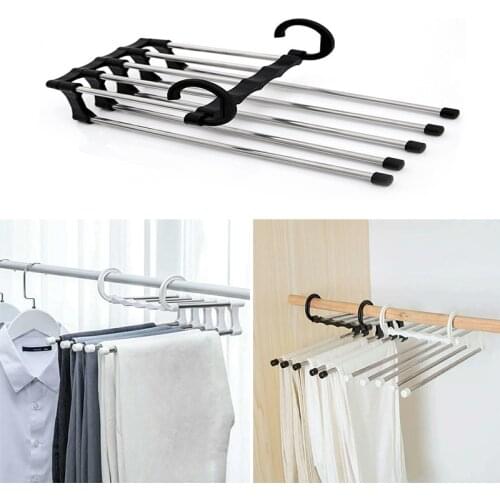 5In 1 Pants Rack Multi-function Stainless Steel Folding Clothes Hanger Portable Save Space Closet Wardrobe Magical Trouser Shelf