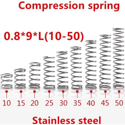 50pcs/lot 0.8*9*10/15/20/25/30/35/40/45/50mm spring 0.8mm stainless steel Micro small Compression spring
