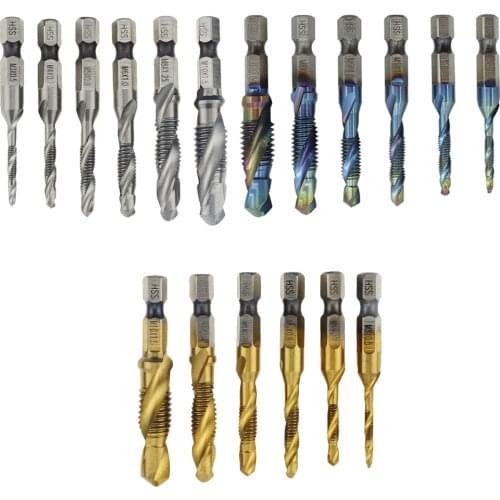 6PCS Titanium Plated Hex Shank HSS Screw Thread Metric Tap Drill Bits Screw Machine Compound M3-M10 Hand Tools