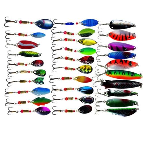 FREE SHIPPING Lot 30 Pcs Assorted Spoon Metal Fishing Lure Spinner Baits Spoon Crankbait Wobblers Jigging Rattle Lure