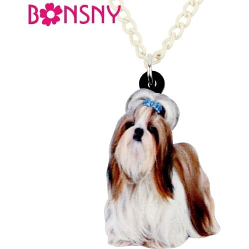Bonsny Acrylic Fluffy Elegant Shih Tzu Dog Necklace Pendant Chain Choker Animal Jewelry For Women Girl Ladies Kid Gift Wholesale