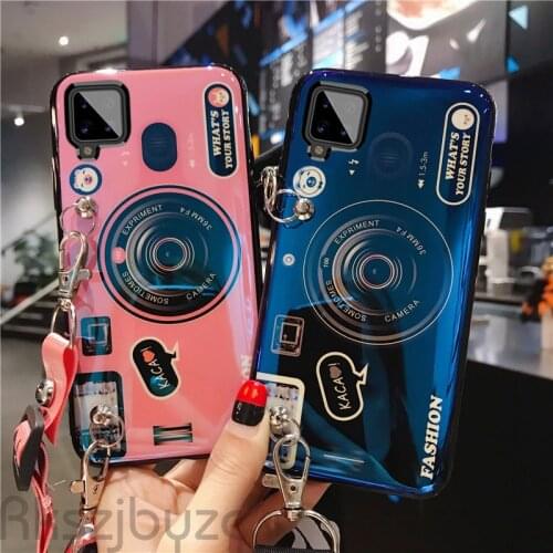 For Samsung Galaxy A12 Case Retro 3D Camera Phone Cases A02S A10S A20S A21S A30S A40S A50S Silicon Soft Back Cover With Strap